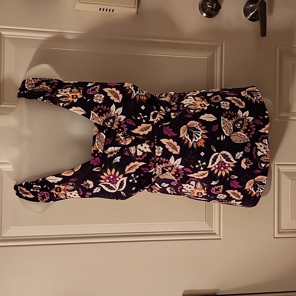 Lands' End Floral Swim Top - Black and Pink